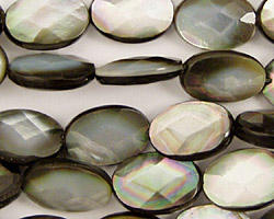 Black Shell Faceted Flat Oval 14x10mm