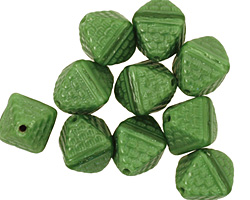 Czech Glass Grass Green Patterned Diamond 12x9mm