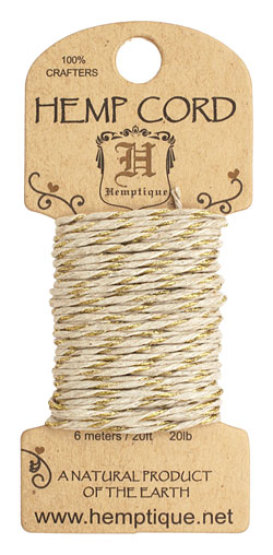 Metallic Gold Hemp Twine 20 lb, 20 ft