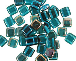 Czech Glass Twilight Capri Blue 2-Hole Tile 6mm