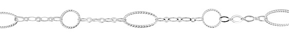 Silver (plated) Roped Oval & Ring w/ Flat Horse Eye Chain