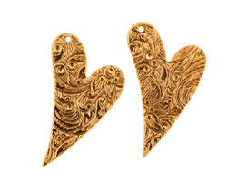 Stampt Antique Gold (plated) Floral Embossed Heart 17x25mm