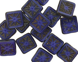 Czech Glass Sapphire Blue Picasso Flower Window Square 10mm