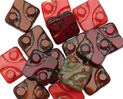 Czech Glass Scarlet Lake Dotted Square 10mm