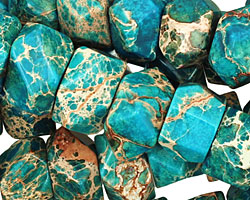 Teal Impression Jasper Irregular Faceted Rondelle 9-10x14-15mm