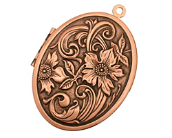Antique Copper (plated) Oval Garden Heirloom Locket 33x47mm