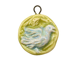 Gaea Ceramic Hand Painted Robin Egg/Lime Bird Frame 28x33mm