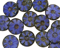 Czech Glass Denim Dreams Flower Window Coin 12mm