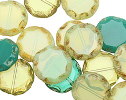 Czech Glass Aloe Bottle Carved Coin 13mm