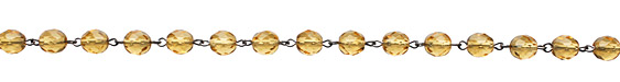 Czech Fire Polished Light Amber Faceted Round Silver (plated) Bead Chain