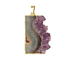 Amethyst Slice Pendant Set in Gold (plated) 48-50x22-24mm