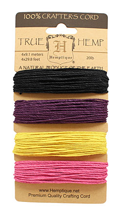 Flirt Hemp Twine 20 lb, 29.8 ft x 4 colors