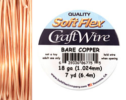 Soft Flex Bare Copper Craft Wire 18 gauge, 7 yards