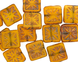 Czech Glass Opaline Orange Picasso Flower Window Square 10mm