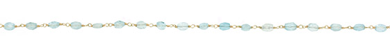 Aquamarine Faceted Flat Oval Gold (plated) Bead Chain