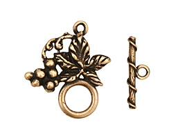 Antique Brass (plated) Grape Vine Toggle Clasp 27x24mm, 20mm bar