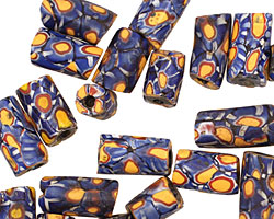 African Trade Bead (orange w/ blue) Tube 13-18x9-10mm