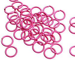 Hot Pink Enameled Copper Round Jump Ring 8mm, 18 gauge