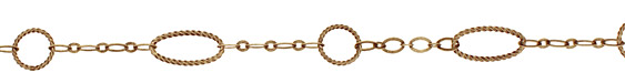 Antique Brass (plated) Roped Oval & Ring w/ Flat Horse Eye Chain