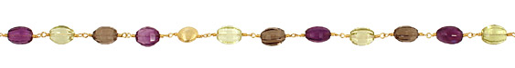 Multi Stone (amethyst, lemon quartz) Faceted Rice Gold (plated) Bead Chain
