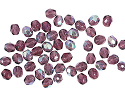 Czech Fire Polished Glass Amethyst AB Round 4mm