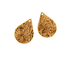Stampt Antique Gold (plated) Floral Embossed Teardrop 12x17mm