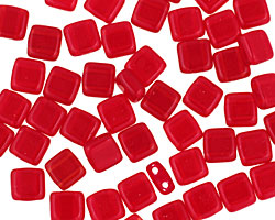 Czech Glass Ruby 2-Hole Tile 6mm