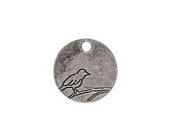 Nunn Design Antique Silver (plated) Small Circle Bird Tag 19mm