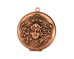 Antique Copper (plated) Round Maiden Heirloom Locket 30x35mm