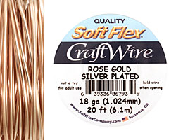 Soft Flex Silver Plated Rose Gold Craft Wire 18 gauge, 20 ft