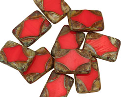 Czech Glass Pink Silk Picasso Table Cut Rectangle 15x11mm