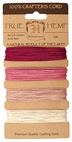 Shades of Ruby Hemp Twine 10 lb, 42 ft x 4 colors