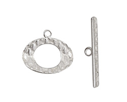 Silver (plated) Textured Oval Toggle Clasp 16x19mm, 27mm bar