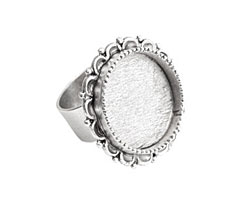 Nunn Design Antique Silver (plated) Large Ornate Circle Bezel Adjustable Ring 28mm