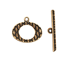 Antique Brass (plated) Textured Oval Toggle Clasp 16x19mm, 27mm bar