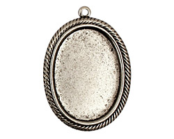 Stampt Antique Pewter (plated) Herringbone Double Drop Oval Setting 18x25mm