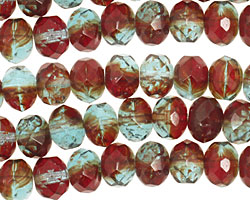 Czech Glass Muddy Waters Fire Polished Rondelle 6x9mm