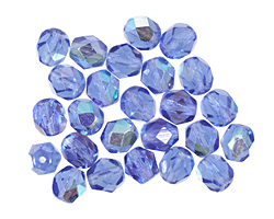 Czech Fire Polished Glass Sapphire AB Round 6mm