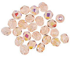 Czech Fire Polished Glass Rosaline AB Round 6mm