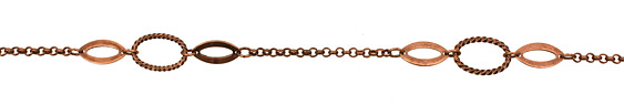 Antique Copper (plated) Roped Oval & Horse Eye w/ Rollo Chain