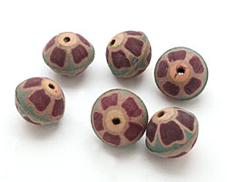 Hand Painted Purple Wildflower Leather Round Bead 23-28mm