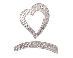 TierraCast Rhodium (plated) Hammertone Heart Toggle Clasp 21x18mm, 27mm bar