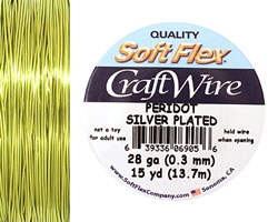 Soft Flex Silver Plated Peridot Craft Wire 28 gauge, 15 yards