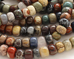 Multi Gemstone (Rose Quartz, Snowflake Obsidian, African Green Jasper) Rondelle 10-11mm