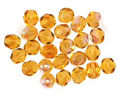 Czech Fire Polished Glass Medium Topaz AB Round 6mm