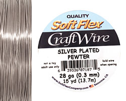 Soft Flex Silver Plated Pewter Craft Wire 28 gauge, 15 yards