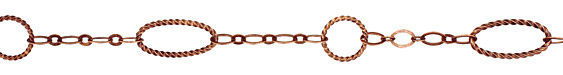 Antique Copper (plated) Roped Oval & Ring w/ Flat Horse Eye Chain