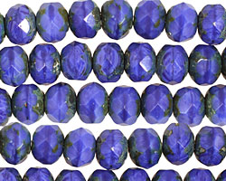 Czech Glass Cornflower Picasso Fire Polished Rondelle 6x9mm
