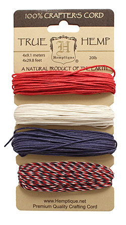 Americana Hemp Twine 20 lb, 29.8 ft x 4 colors