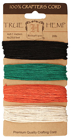 Primary Hemp Twine 20 lb, 29.8 ft x 4 colors